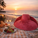 Raffia Curve Brim Hat Large Brim in Cardinal Red Madagascan