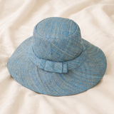 Flat Brim Raffia Sunhat in Light Blue Madagascan