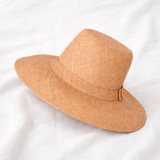 Flat Brim Raffia Sunhat in Almond Madagascan