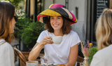Raffia Curve Brim Hat Standard Brim in Liquorice Allsorts Madagascan