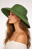 Flat Brim Raffia Sunhat in Forest Green Madagascan