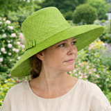 Flat Brim Raffia Sunhat in Kiwi Green Madagascar