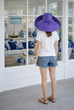 Raffia Curve Brim Hat Large Brim in Indigo Madagascan