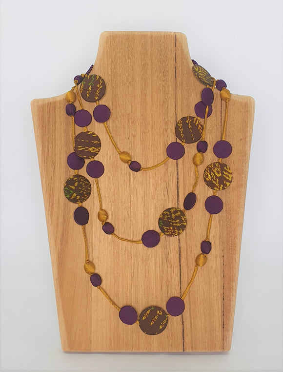Long Silk Necklace with Ikat Circles 1.8m Cambodian