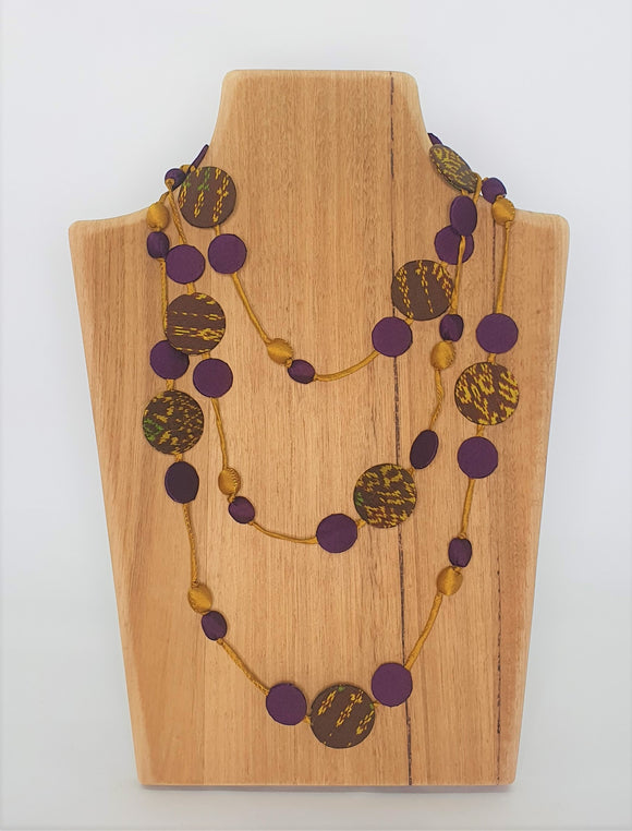 LONG SILK NECKLACE WITH IKAT CIRCLES 1.8m Khmer Cambodian