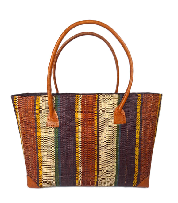 Raffia Striped Handbag Large in Chocolate Box Madagascan