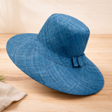 Flat Brim Raffia Sunhat in French Blue Madagascan