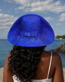 Raffia Curve Brim Hat Standard Brim in Sapphire Blue Madagascan