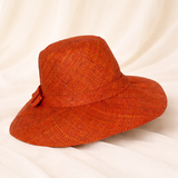 Flat Brim Raffia Sunhat in Dark Rust Madagascan
