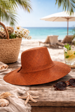 Flat Brim Raffia Sunhat in Sienna Brown Madagascan