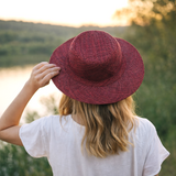 Flat Brim Raffia Sunhat in Dark Raisin Madagascan