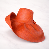 Raffia Curve Brim Hat Large Brim in Burnt Orange Madagascan