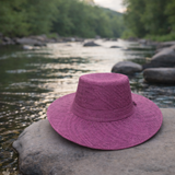 Flat Brim Raffia Sunhat in Mardi Gras Purple Madagascan
