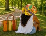 Raffia Striped Handbag Small in Jelly Beans Madagascan