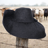 Raffia Curve Brim Hat Large Brim in Black Madagascan