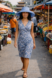 Raffia Curve Brim Hat Standard Brim in Lake Blue Madagascan