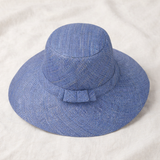 Flat Brim Raffia Sunhat in Lake Blue Madagascan