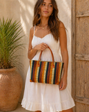 Raffia Striped Handbag Large in Butterscotch Madagascan