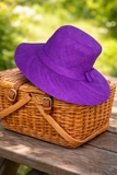 Flat Brim Raffia Sunhat in Dark Iris Madagascan