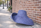 Raffia Curve Brim Hat Large Brim in Denim Blue Madagascan
