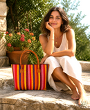 Raffia Striped Handbag Large in Lollipop Madagascan