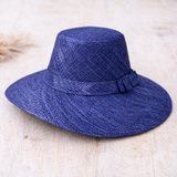 Flat Brim Raffia Sunhat in Purple Indigo Madagascan