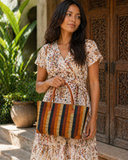 Raffia Striped Handbag Small in Butterscotch Madagascan