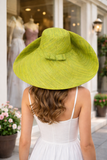 Raffia Curve Brim Hat Large Brim in Kiwi Green Madagascan