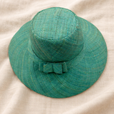 Flat Brim Raffia Sunhat in Turquoise Blue Madagascan