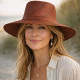 Flat Brim Raffia Sunhat in Saddle Brown Madagascan