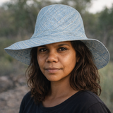 Flat Brim Raffia Sunhat in Sky Blue Madagascan