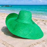 Raffia Curve Brim Hat Large Brim in Emerald Green Madagascan