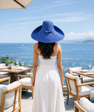 Raffia Curve Brim Hat Large Brim in Sapphire Blue Madagascan