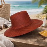 Flat Brim Raffia Sunhat in Saddle Brown Madagascan