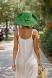 Raffia Curve Brim Hat Standard Brim in Forest Green Madagascan