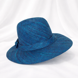 Flat Brim Raffia Sunhat in Sea Blue Madagascan