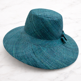 Flat Brim Raffia Sunhat in Peacock Blue Madagascan