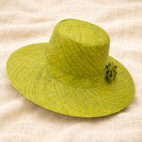 Flat Brim Raffia Sunhat in Lime Green Madagascar