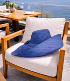 Raffia Curve Brim Hat Large Brim in Sapphire Blue Madagascan