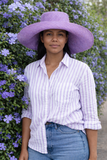 Raffia Curve Brim Hat Large Brim in Periwinkle Madagascan