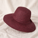 Flat Brim Raffia Sunhat in Dark Burgundy Madagascan