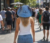 Raffia Curve Brim Hat Standard Brim in Ruddy Blue Madagascan