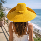 Raffia Curve Brim Hat Large Brim in Corn Yellow Madagascan