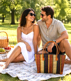 Raffia Striped Handbag Large in Chocolate Box Madagascan