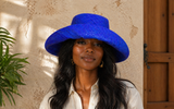 Raffia Curve Brim Hat Standard Brim in Sapphire Blue Madagascan