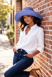 Raffia Curve Brim Hat Large Brim in Denim Blue Madagascan