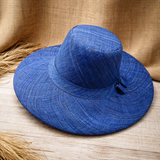 Flat Brim Raffia Sunhat in Sapphire Blue Madagascan