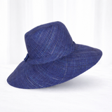 Flat Brim Raffia Sunhat in Blue Indigo Madagascan