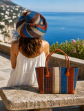 Raffia Striped Handbag Small in Fizzy Cola Madagascan