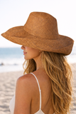 Raffia Curve Brim Hat Large Brim in Tan Madagascan